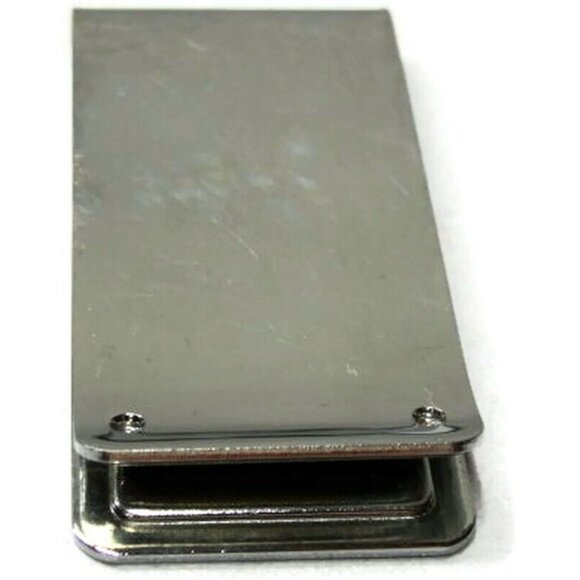 Money Clip Stainless Steel Black Leather Insert Credit Card Cash ID Holder - Picture 4 of 9